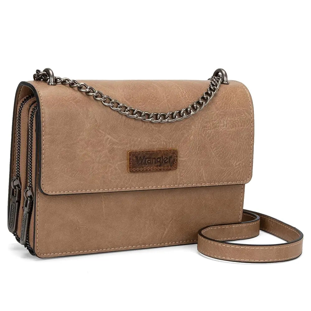 Wrangler Flap Crossbody Purse for Women Shoulder Bag Vintage Wallets with Chain