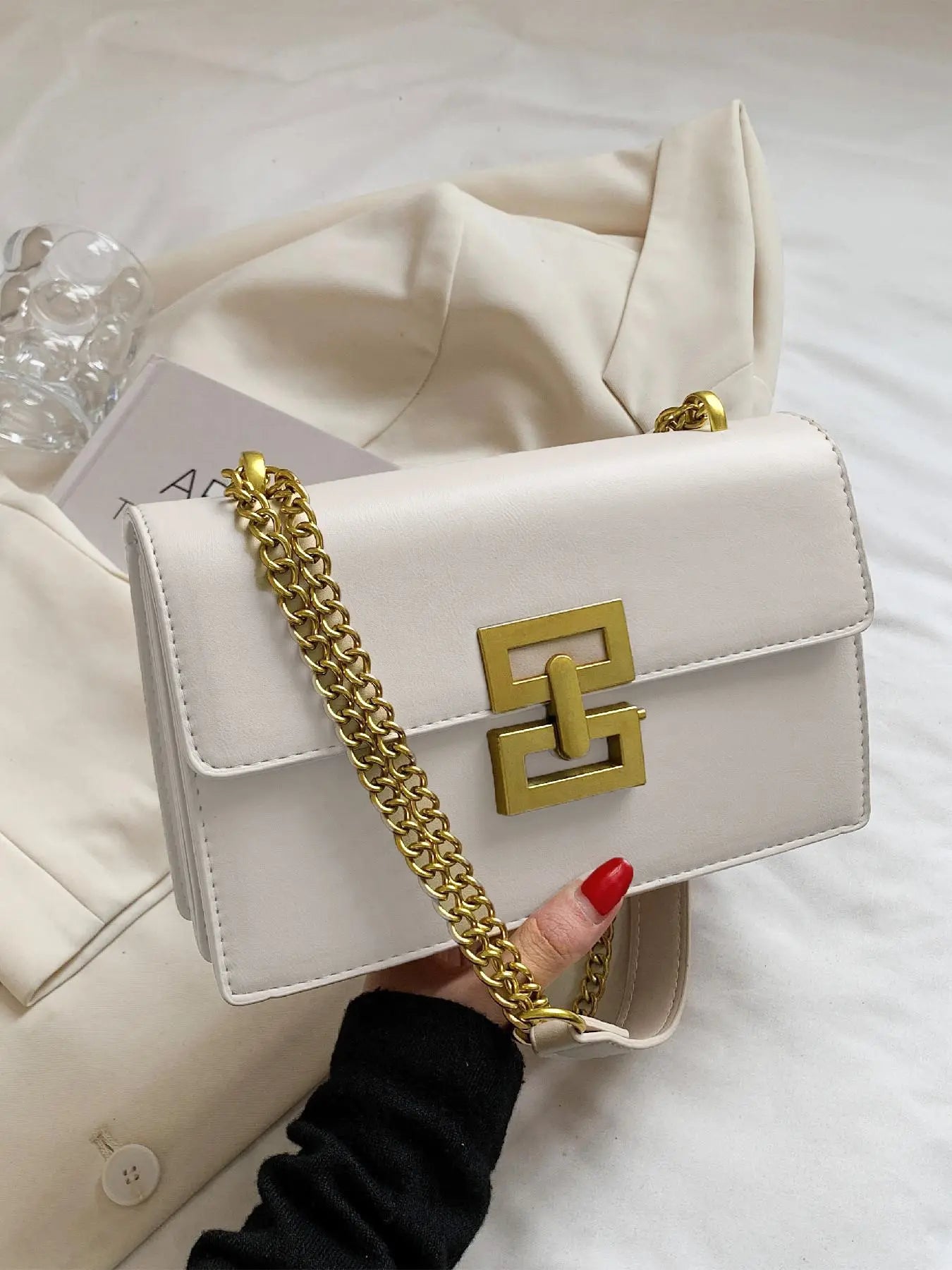 Fashion Chain Strap Quilted Pu Leather Square Bag, Simple Plain Fashionable Stylish Crossbody Bag with Shoulder Strap, Casual Handbag Shoulder Bag, Daily Commuting Crossbody Shoulder Purses for Women