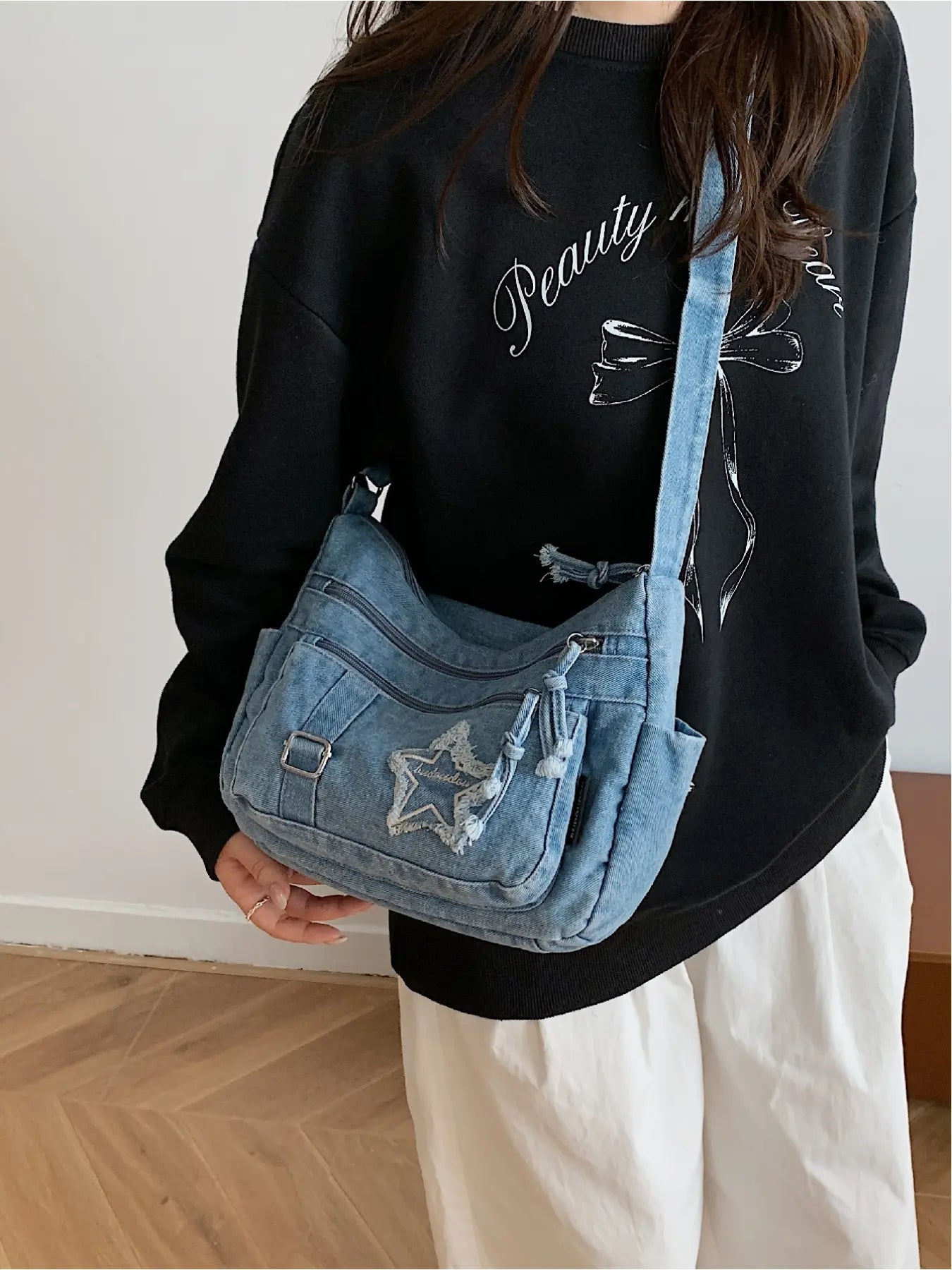 Casual and Fashionable Multi-Pocket Star Pattern Crossbody Bag, Shoulder Bag, Casual Trendy Bag, Crossbody Shoulder Handbag