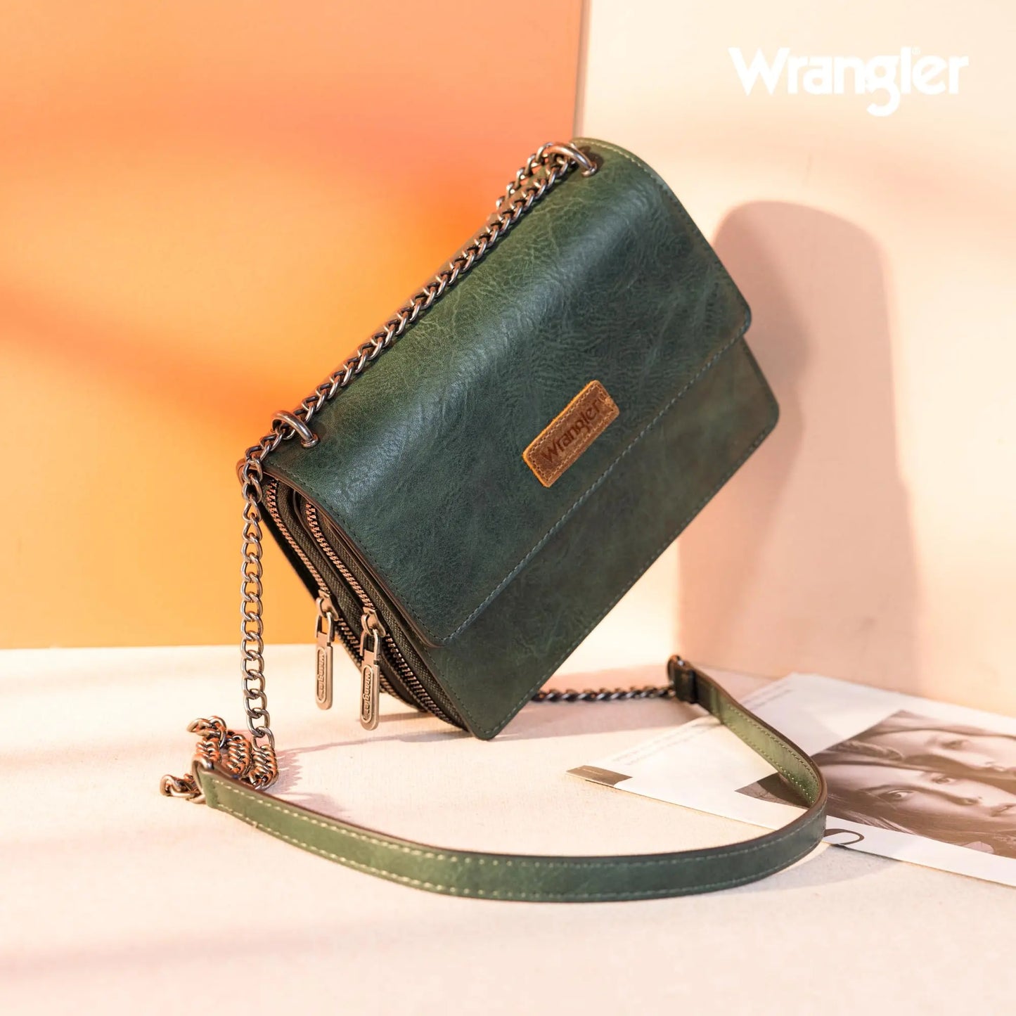 Wrangler Flap Crossbody Purse for Women Shoulder Bag Vintage Wallets with Chain