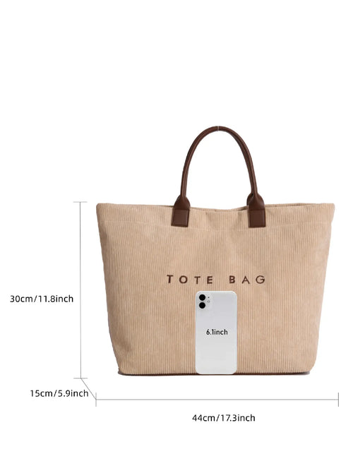 Casual Fashion Large Capacity Corduroy Letter Design Handbag, Perfect for Work & Daily Use, Stylish and Spacious Shoulder Bag, Fashion Bags