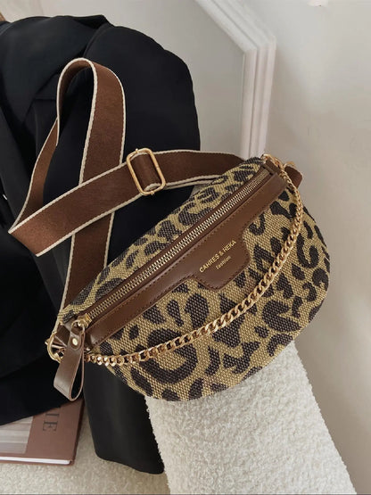 Women's Fashion Leopard Pattern Fanny Pack, Casual Bum Bag, Casual Waist Bag, Casual Versatile Zipper Chest Bag for Daily Used, Trendy All-match Sling Bag, Zipper Belt Bag, Waist Packs