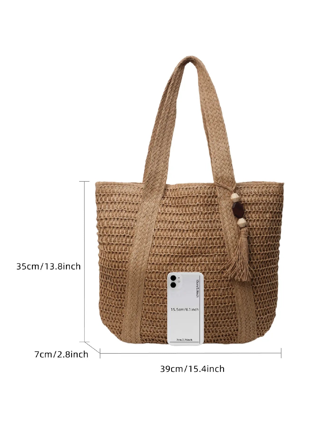 New Large Capacity Fringe Accessory Straw Beach Bag, Perfect for Vacation Travel Shopping Outdoor Use, Stylish and Versatile