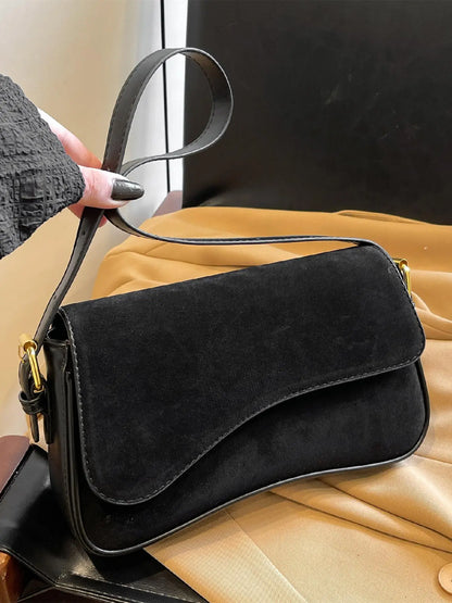 Women's Solid Color Asymmetric Classic Flap Casual Crossbody Shoulder Bag, Versatile Textured PU Leather Commuter Casual Purse for Daily Use, Everyday Crossbody Bag