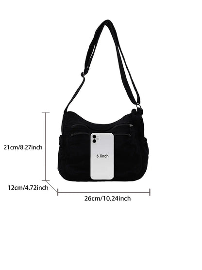 Ladies' solid color retro multi pocket canvas crossbody bag, fashionable and simple daily commuting easy to match with shoulder bag, Casual Commuter Bag, Multi Compartment Bag, Trendy Commuting Bag, Crossbody Shoulder Bags