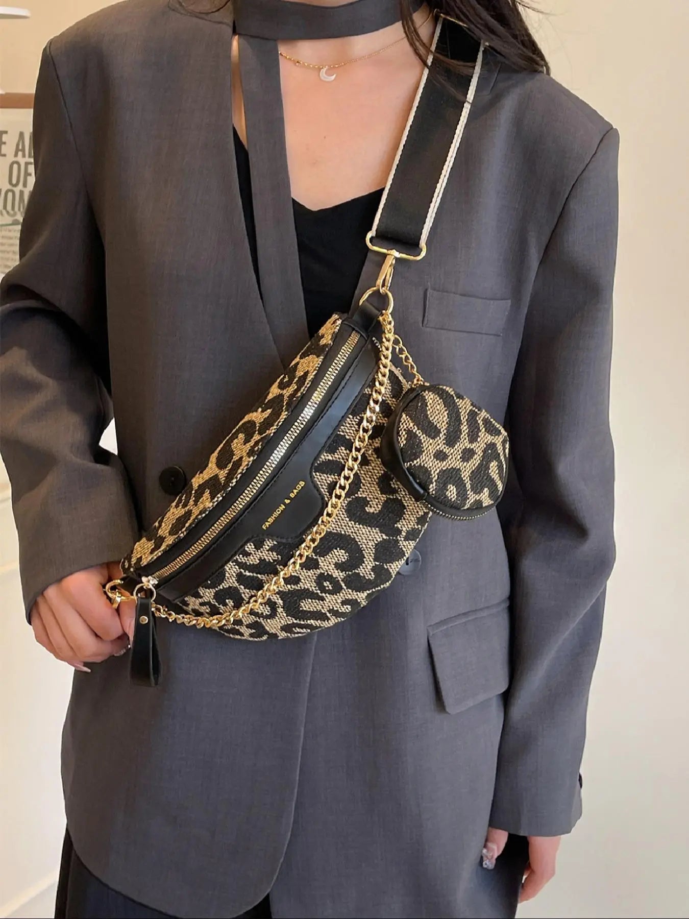Women's Fashion Leopard Pattern Fanny Pack, Casual Bum Bag, Casual Waist Bag, Casual Versatile Zipper Chest Bag for Daily Used, Trendy All-match Sling Bag, Zipper Belt Bag, Waist Packs