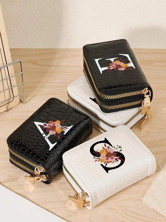 Letter Pattern Compact Wallet for Women, Zipper Card Holder with Multiple Slots, Casual Card Holder, Trendy Small Wallet for Daily Use, Stylish Credit Card Holder