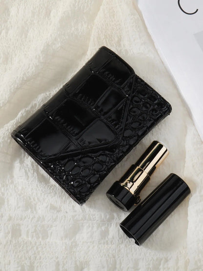 Women's Summer Simple Plain Crocodile Embossed Pattern Pu Leather Card Holder, Multi-card Card Holder, Solid Color Bifold Wallet, Stylish Wallet, Credit Card Wallet, Bifold Cardholder