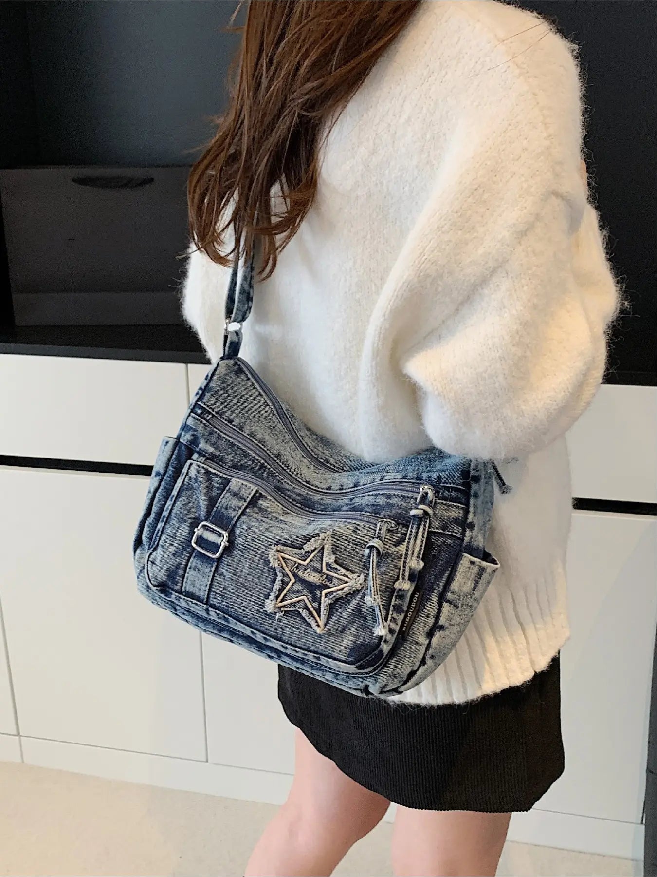 Casual and Fashionable Multi-Pocket Star Pattern Crossbody Bag, Shoulder Bag, Casual Trendy Bag, Crossbody Shoulder Handbag