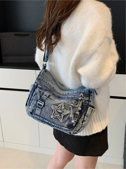 Casual and Fashionable Multi-Pocket Star Pattern Crossbody Bag, Shoulder Bag, Casual Trendy Bag, Crossbody Shoulder Handbag