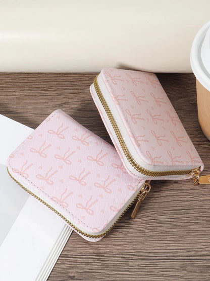 Fashionable Bow Pattern Short Wallet, Lightweight and Elegant Women's Card Bag, Cute Card Holder, Simple and Casual Multi Slot Card Holder, Glossy Card Bag, Credit Card Organizer, Zipper Card Holder, Zipper Card Slots, Card Slots Pocket, Card Storage