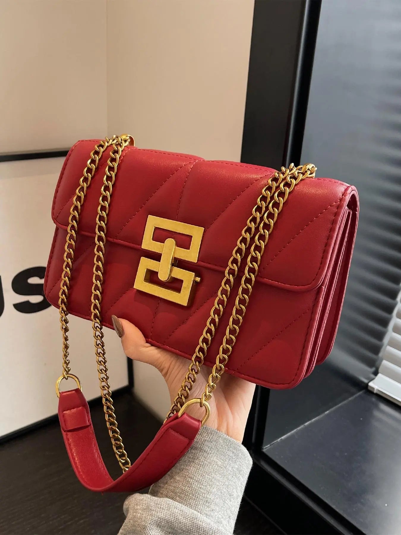 Fashion Chain Strap Quilted Pu Leather Square Bag, Simple Plain Fashionable Stylish Crossbody Bag with Shoulder Strap, Casual Handbag Shoulder Bag, Daily Commuting Crossbody Shoulder Purses for Women