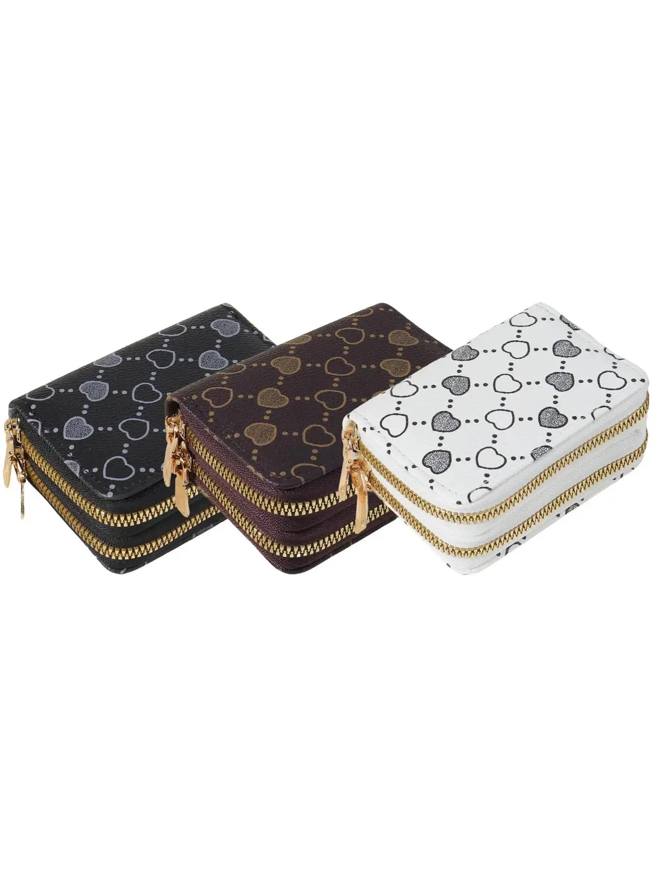 Women's Summer Retro Heart Print Double Zipper Around Coin Purse for Mothers Day Gift, Simple Casual Wallet Card Holder, Pu Leather Credit Card Storage Bag for Outdoors & Travel, Zippered Coin Pouch