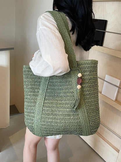 New Large Capacity Fringe Accessory Straw Beach Bag, Perfect for Vacation Travel Shopping Outdoor Use, Stylish and Versatile
