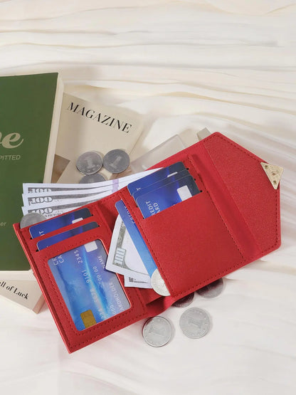 Women's 1 Piece Heart Decor Bifold Durable Wallet, Wallets Women Fashionable Multiple Card Slots PU Leather Purse for Outdoor, Travel, School