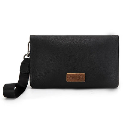 Wrangler RFID Blocking Bifold Clutch Credit Card Holder Purse with Crossbody Strap for Woman