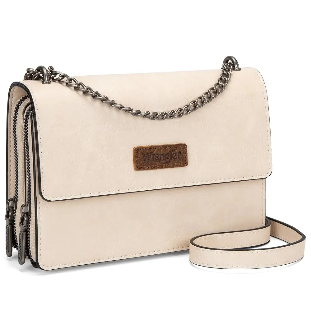 Wrangler Flap Crossbody Purse for Women Shoulder Bag Vintage Wallets with Chain