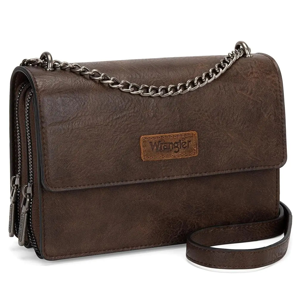 Wrangler Flap Crossbody Purse for Women Shoulder Bag Vintage Wallets with Chain