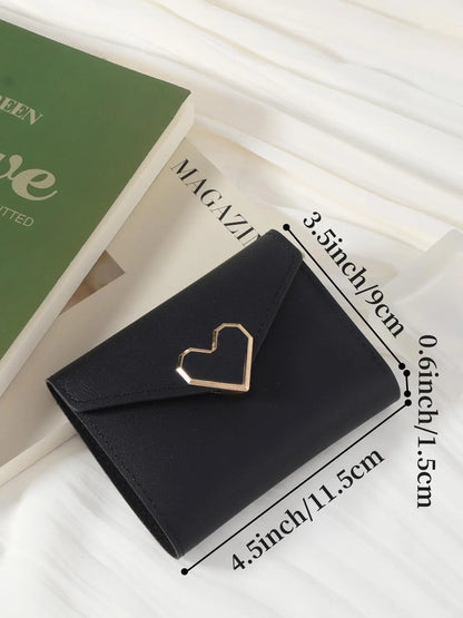 Women's 1 Piece Heart Decor Bifold Durable Wallet, Wallets Women Fashionable Multiple Card Slots PU Leather Purse for Outdoor, Travel, School