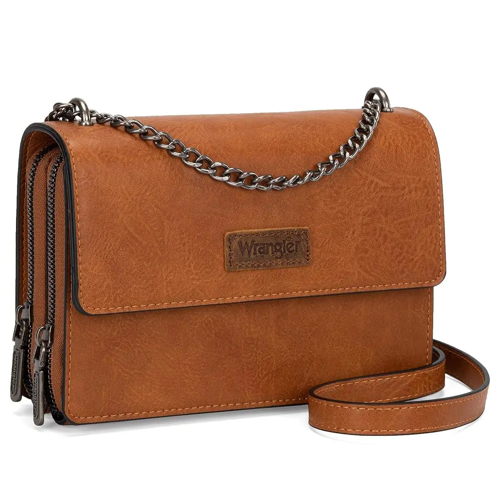 Wrangler Flap Crossbody Purse for Women Shoulder Bag Vintage Wallets with Chain