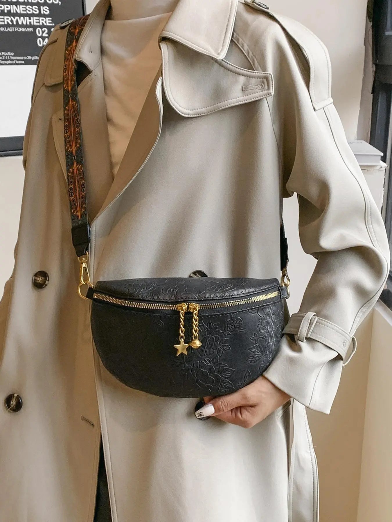 Women's Retro Floral Pattern Crossbody Fanny Pack for Women, Summer 2025 Trendy Fashion Pu Leather Zipper Belt Bag Casual Bum Bag Bumbag with Adjustable Strap for Daily Used, Versatile Bag, Fashion Waist Packs