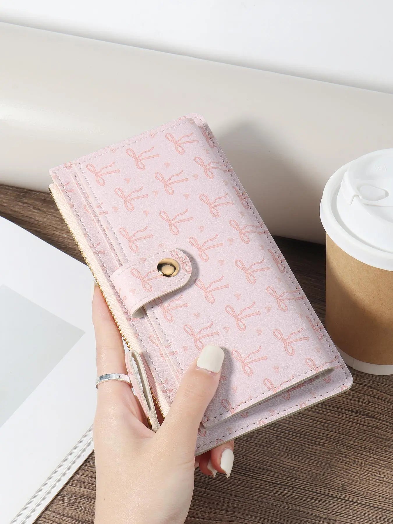 Women's Cartoon Bow Pattern Long Wallet, Multi-functional PU Card Holder, Fashionable Wallet with Multiple Card Slots, Card Bag, Card Id Slots