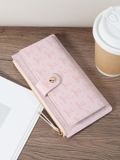 Women's Cartoon Bow Pattern Long Wallet, Multi-functional PU Card Holder, Fashionable Wallet with Multiple Card Slots, Card Bag, Card Id Slots