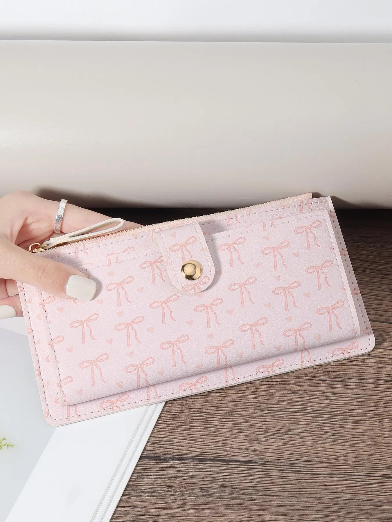 Women's Cartoon Bow Pattern Long Wallet, Multi-functional PU Card Holder, Fashionable Wallet with Multiple Card Slots, Card Bag, Card Id Slots