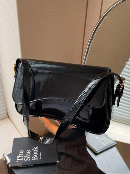Women's Solid Color Asymmetric Classic Flap Casual Crossbody Shoulder Bag, Versatile Textured PU Leather Commuter Casual Purse for Daily Use, Everyday Crossbody Bag