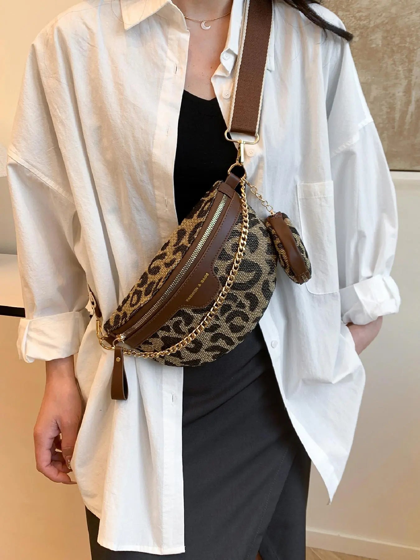 Women's Fashion Leopard Pattern Fanny Pack, Casual Bum Bag, Casual Waist Bag, Casual Versatile Zipper Chest Bag for Daily Used, Trendy All-match Sling Bag, Zipper Belt Bag, Waist Packs