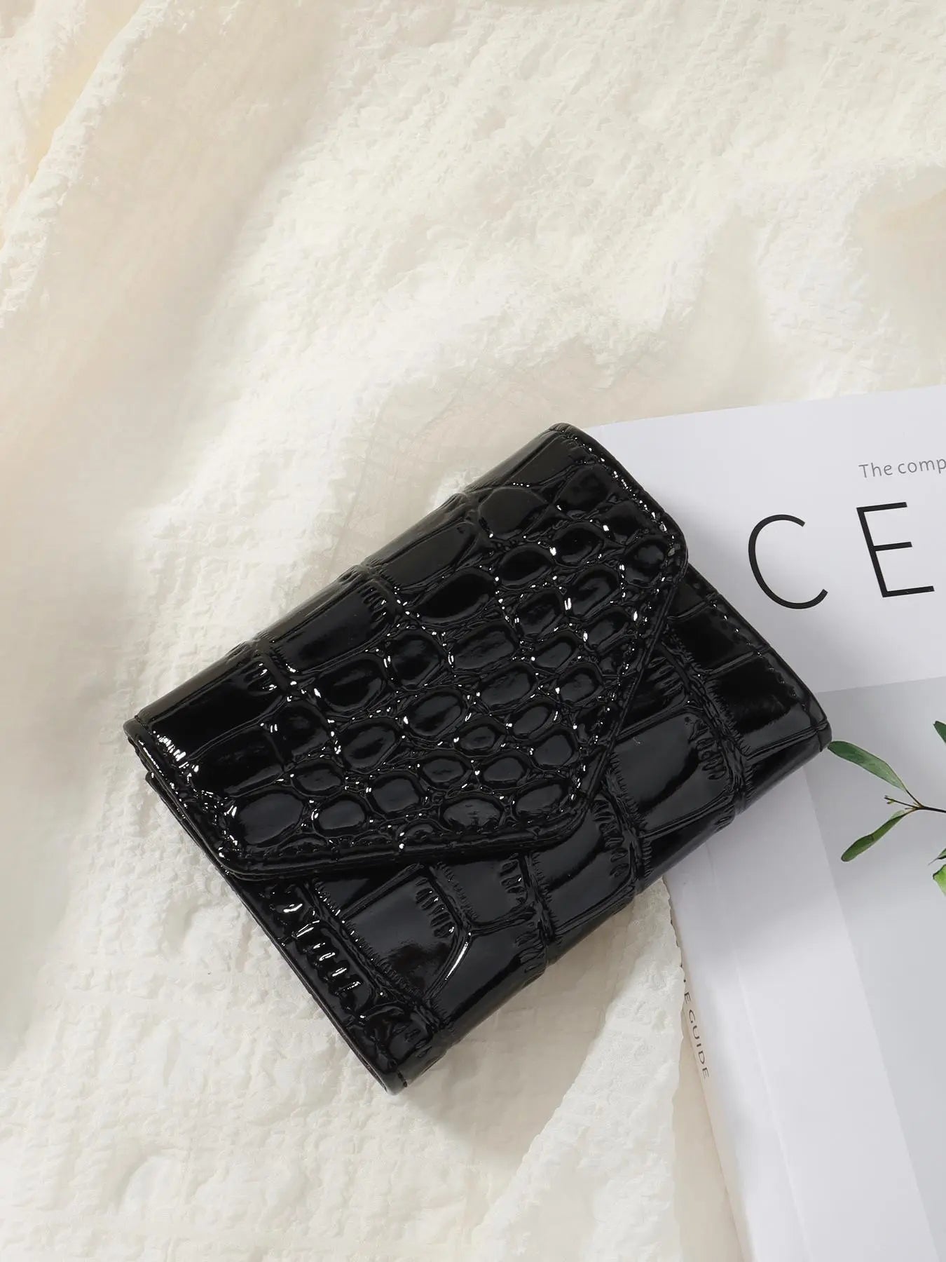 Women's Summer Simple Plain Crocodile Embossed Pattern Pu Leather Card Holder, Multi-card Card Holder, Solid Color Bifold Wallet, Stylish Wallet, Credit Card Wallet, Bifold Cardholder