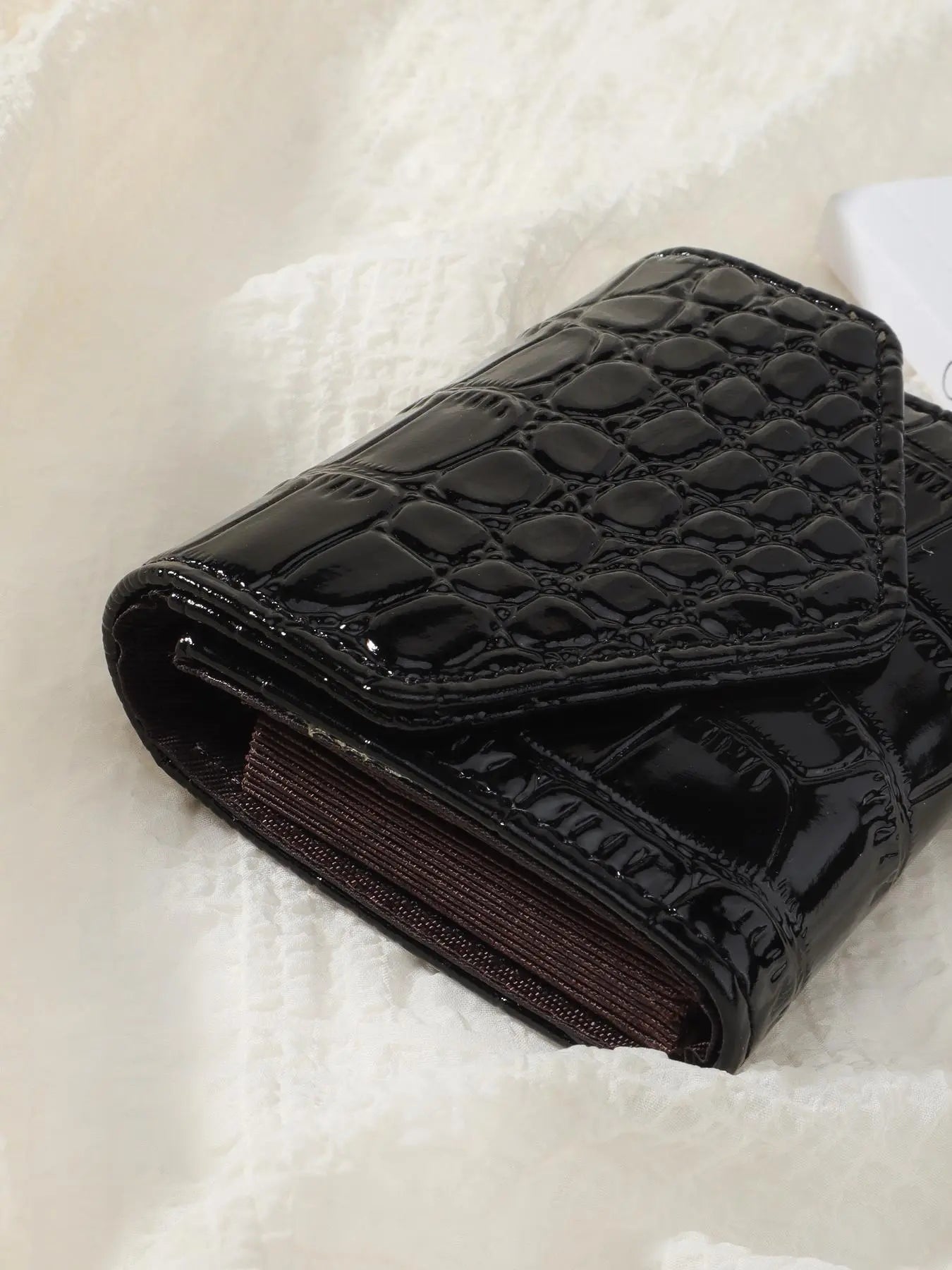 Women's Summer Simple Plain Crocodile Embossed Pattern Pu Leather Card Holder, Multi-card Card Holder, Solid Color Bifold Wallet, Stylish Wallet, Credit Card Wallet, Bifold Cardholder