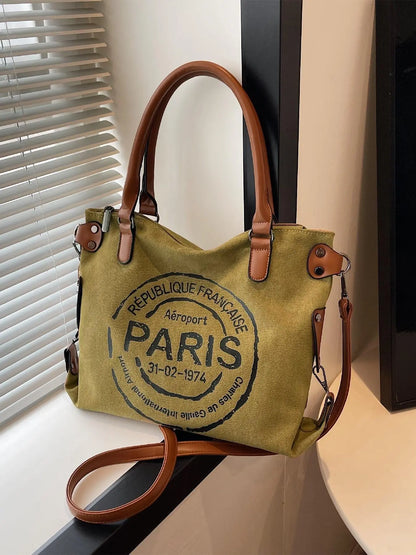 Fashionable Letter Print Handbag, Casual PU Leather Zipper Shoulder Bag for Women, Casual Versatile High-Quality Daily Commuting Bag, Trendy Shopping Bag