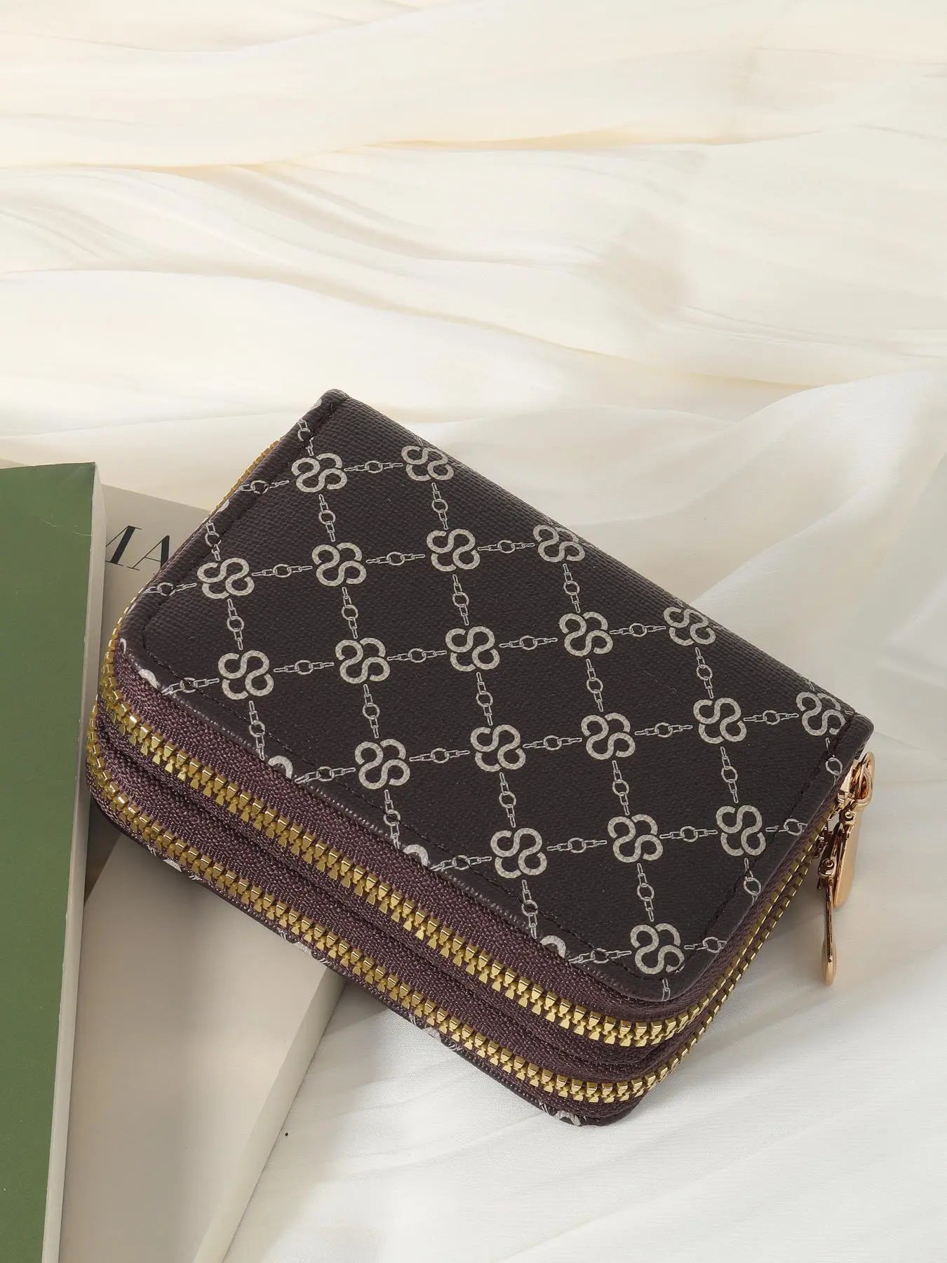 Women's Summer Retro Heart Print Double Zipper Around Coin Purse for Mothers Day Gift, Simple Casual Wallet Card Holder, Pu Leather Credit Card Storage Bag for Outdoors & Travel, Zippered Coin Pouch