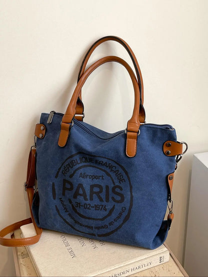 Fashionable Letter Print Handbag, Casual PU Leather Zipper Shoulder Bag for Women, Casual Versatile High-Quality Daily Commuting Bag, Trendy Shopping Bag