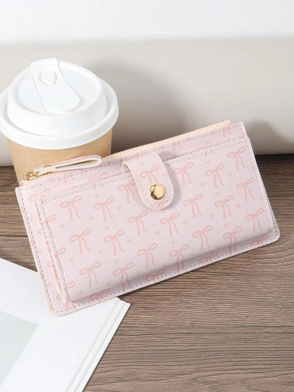 Women's Cartoon Bow Pattern Long Wallet, Multi-functional PU Card Holder, Fashionable Wallet with Multiple Card Slots, Card Bag, Card Id Slots