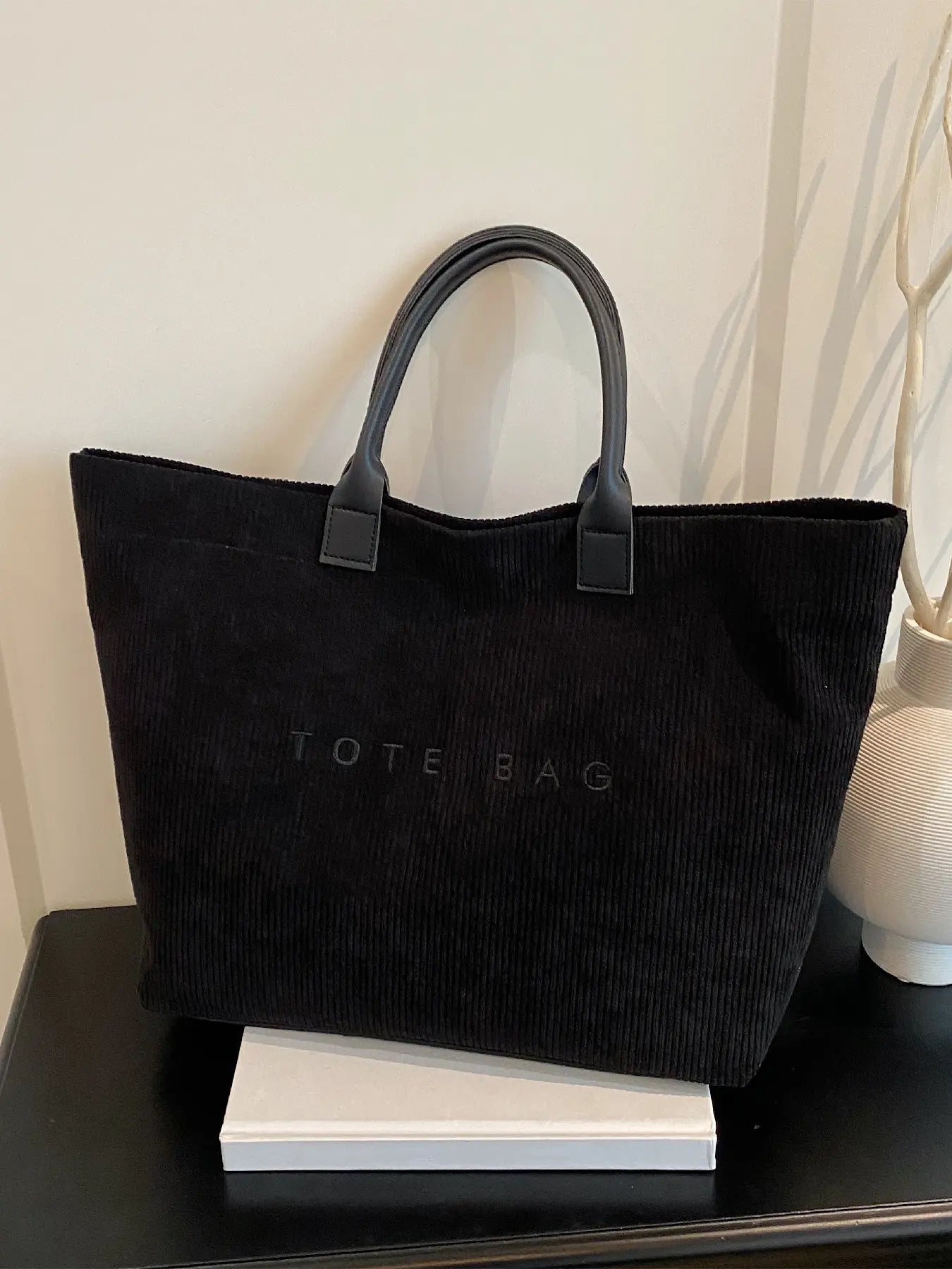 Casual Fashion Large Capacity Corduroy Letter Design Handbag, Perfect for Work & Daily Use, Stylish and Spacious Shoulder Bag, Fashion Bags