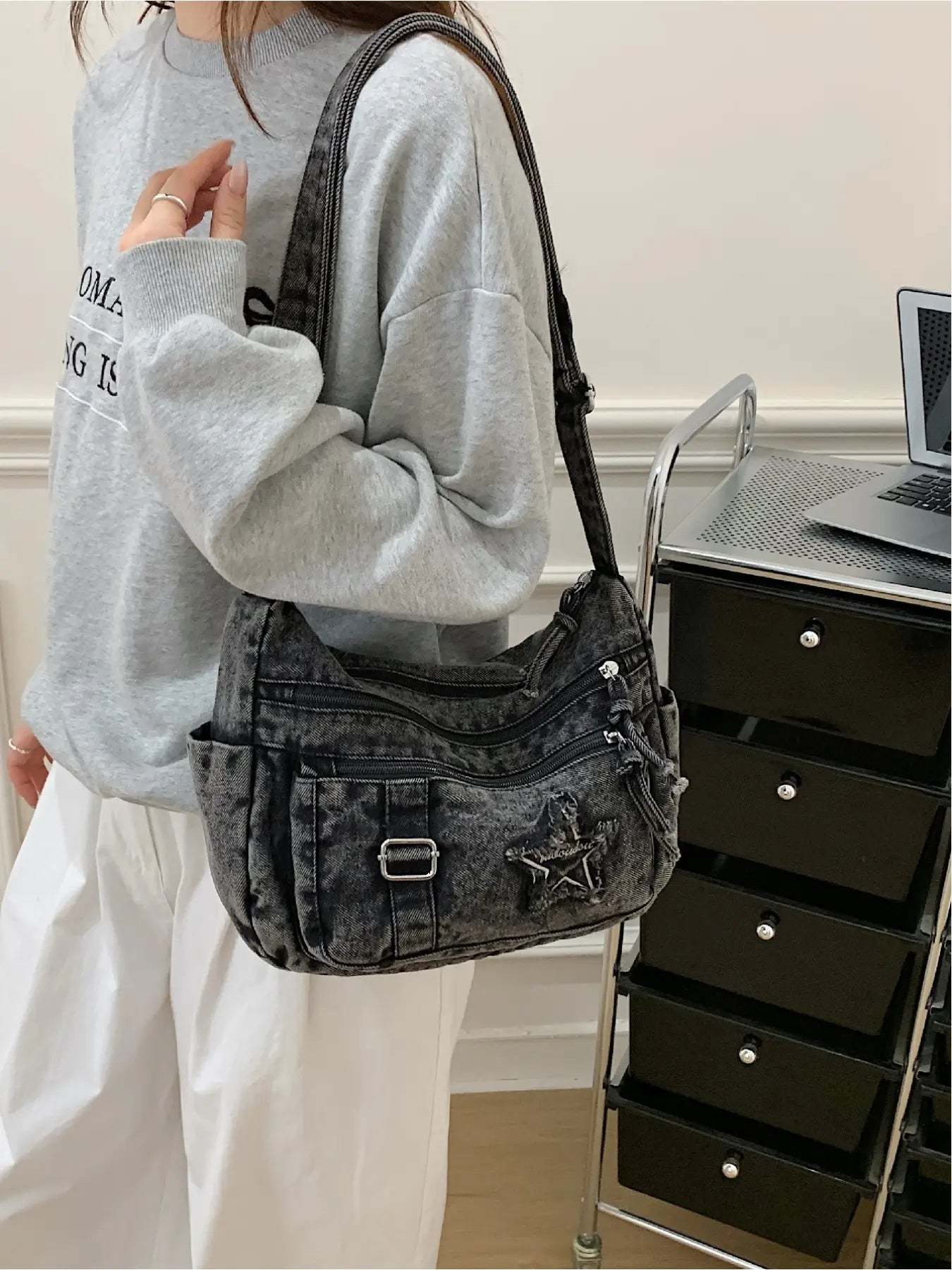 Casual and Fashionable Multi-Pocket Star Pattern Crossbody Bag, Shoulder Bag, Casual Trendy Bag, Crossbody Shoulder Handbag