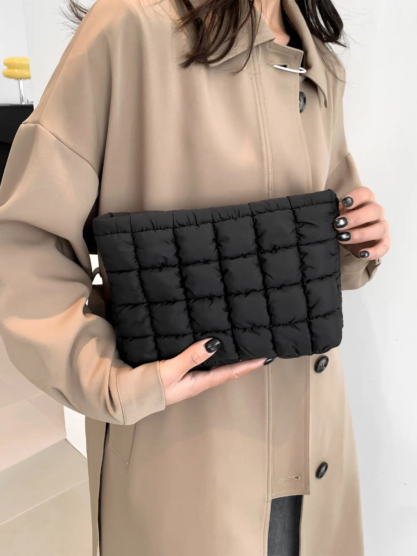 Ladies' fashion quilted plaid convenient makeup bag, casual solid color pleated design lightweight large-capacity storage bag, Portable Cosmetic Bag, Travel Beauty Bag, Cosmetic Travel Bags, Makeup Organizer Pouch, Cosmetic Pouch, Cosmetics Accessories