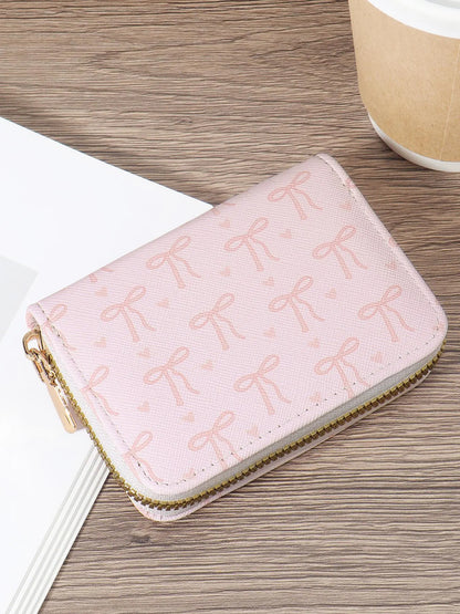 Fashionable Bow Pattern Short Wallet, Lightweight and Elegant Women's Card Bag, Cute Card Holder, Simple and Casual Multi Slot Card Holder, Glossy Card Bag, Credit Card Organizer, Zipper Card Holder, Zipper Card Slots, Card Slots Pocket, Card Storage