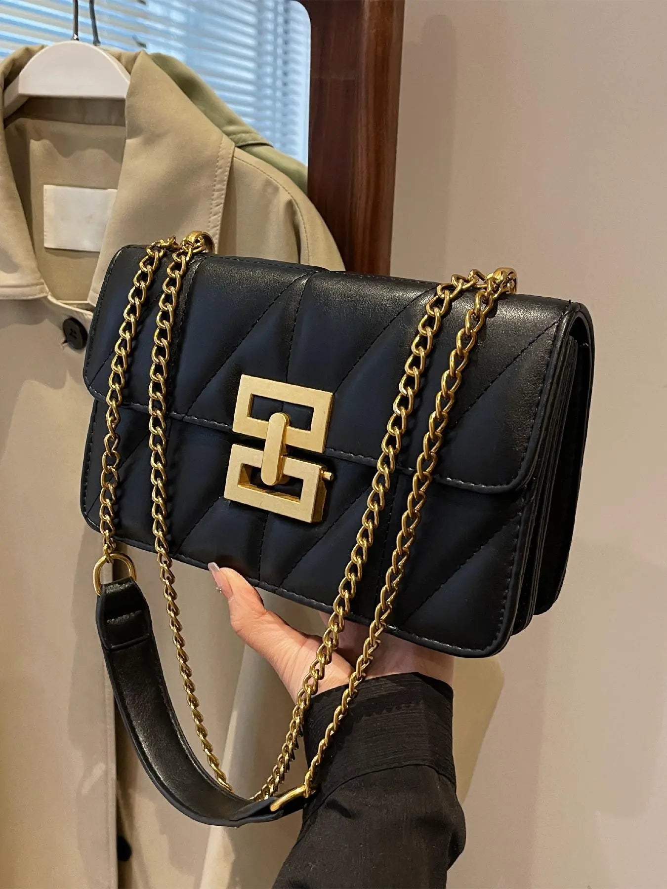 Fashion Chain Strap Quilted Pu Leather Square Bag, Simple Plain Fashionable Stylish Crossbody Bag with Shoulder Strap, Casual Handbag Shoulder Bag, Daily Commuting Crossbody Shoulder Purses for Women