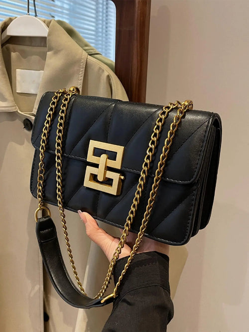 Fashion Chain Strap Quilted Pu Leather Square Bag, Simple Plain Fashionable Stylish Crossbody Bag with Shoulder Strap, Casual Handbag Shoulder Bag, Daily Commuting Crossbody Shoulder Purses for Women
