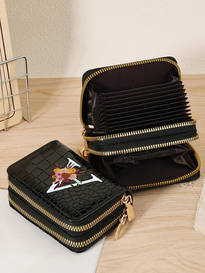 Letter Pattern Compact Wallet for Women, Zipper Card Holder with Multiple Slots, Casual Card Holder, Trendy Small Wallet for Daily Use, Stylish Credit Card Holder