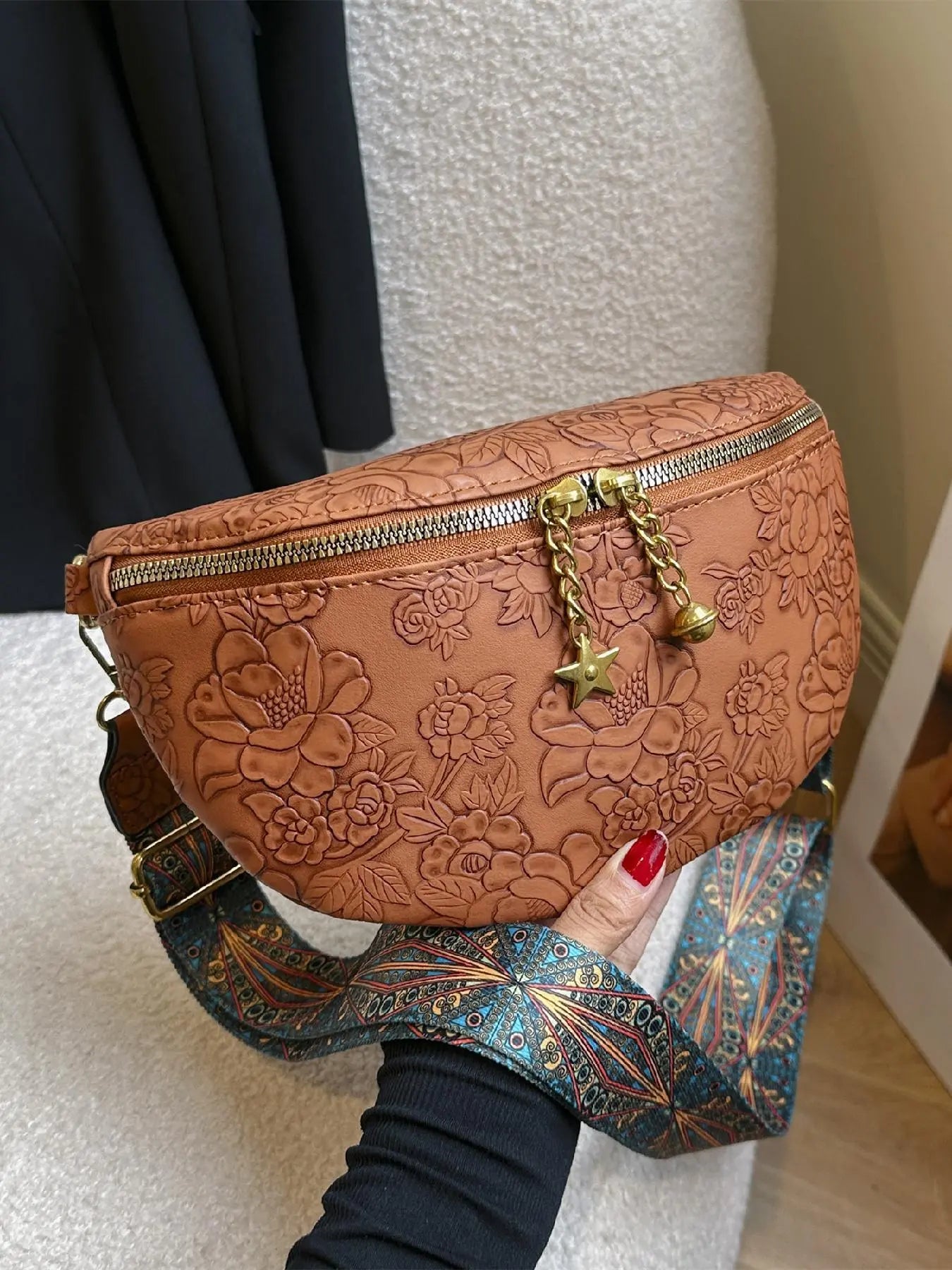 Women's Retro Floral Pattern Crossbody Fanny Pack for Women, Summer 2025 Trendy Fashion Pu Leather Zipper Belt Bag Casual Bum Bag Bumbag with Adjustable Strap for Daily Used, Versatile Bag, Fashion Waist Packs