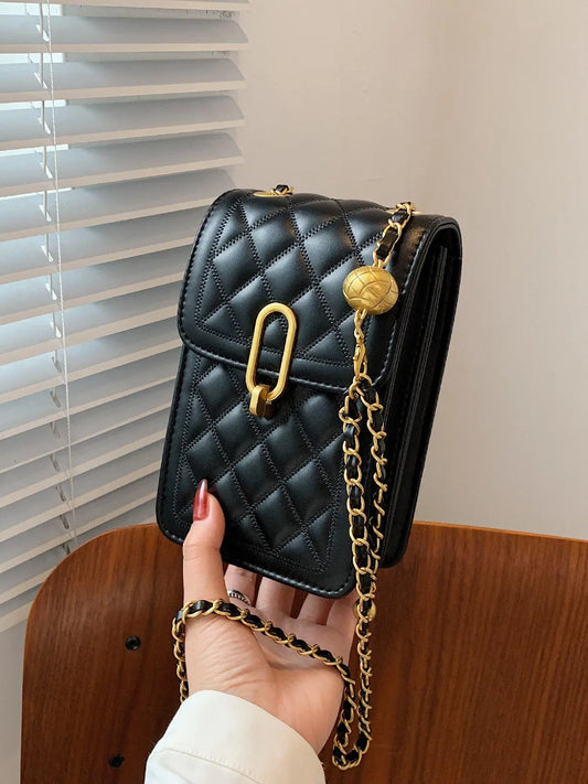 Women's 1 Piece Fashion Quilted Chain Strap Square Bag, Quilted Shoulder Bag, Solid Color Rhombus Embossed Casual Crossbody Bag, Cross Body Bags, Handbag Crossbody Bag, All-match Commuter Bag, Commuter Purse for Work & Daily Used, Daily Clothing Decor